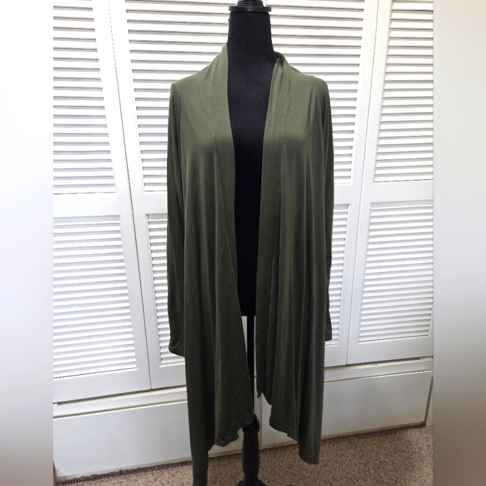 Olive Green Women's Open Drape Front Cardigan